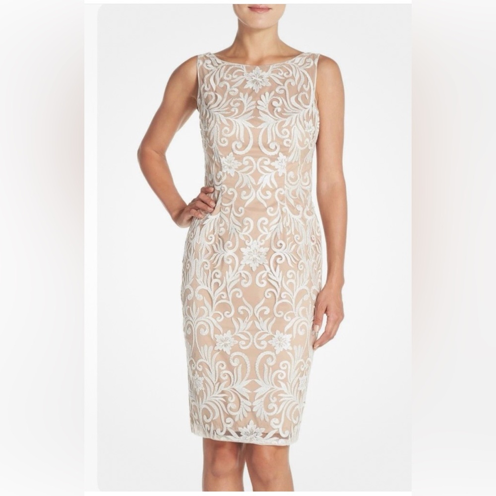 Adrianna Papell Ivory Sequin Embroidered Sheath Dress